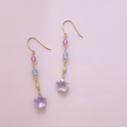 14KGF 星 アメジスト カラフル 天然石 ピアス イヤリング ピアス