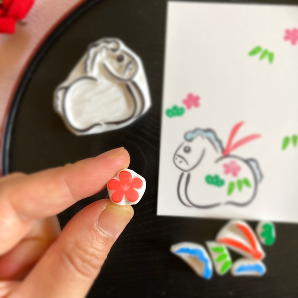 年賀状に！干支土鈴　馬はんこセット【午・2026年の消しゴムはんこ】 7枚目の画像