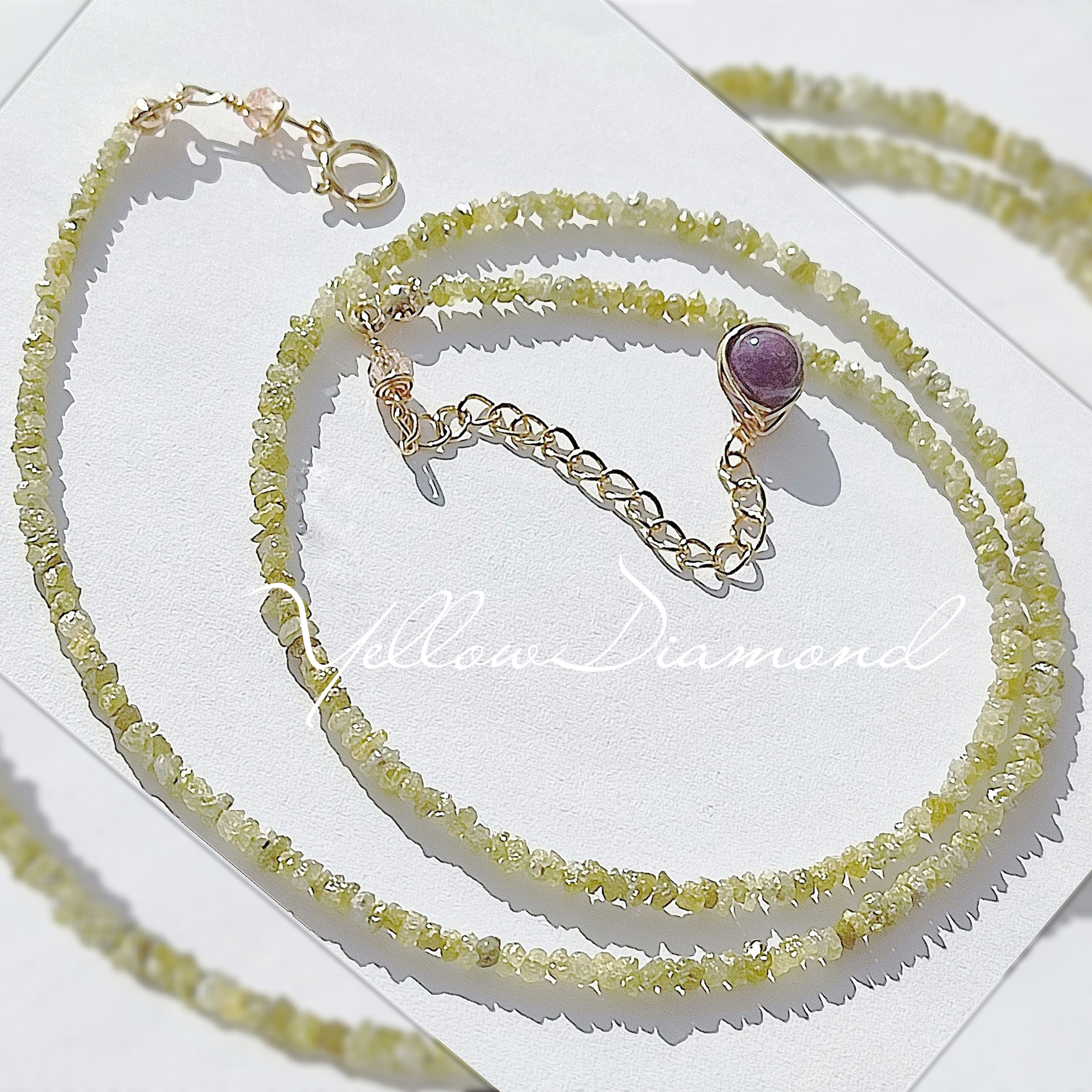 14Kgf  イエロー ダイヤモンド　ラフ　ダイヤモンド原石　ネックレス  ☆男女兼用　天然ダイヤモンド　誕生石　贈り物