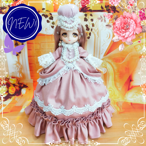 リカちゃんサイズ お姫様ドレス くすみピンク 22㎝ドール