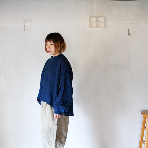 kAsumi Linen stand shirt 群青色／インド藍染め ブラウス ISTIST