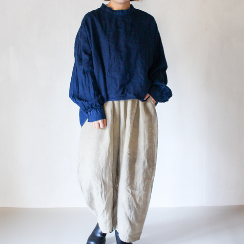 kAsumi Linen stand shirt 群青色／インド藍染め ブラウス ISTIST
