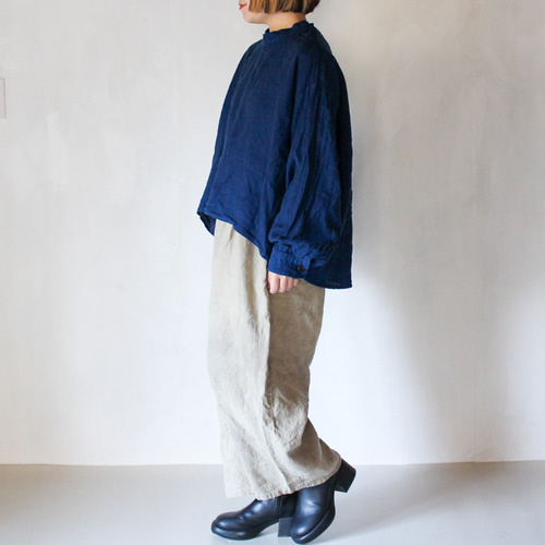 kAsumi Linen stand shirt 群青色／インド藍染め ブラウス ISTIST