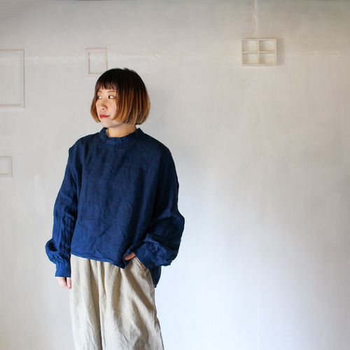 kAsumi Linen stand shirt 群青色／インド藍染め ブラウス ISTIST