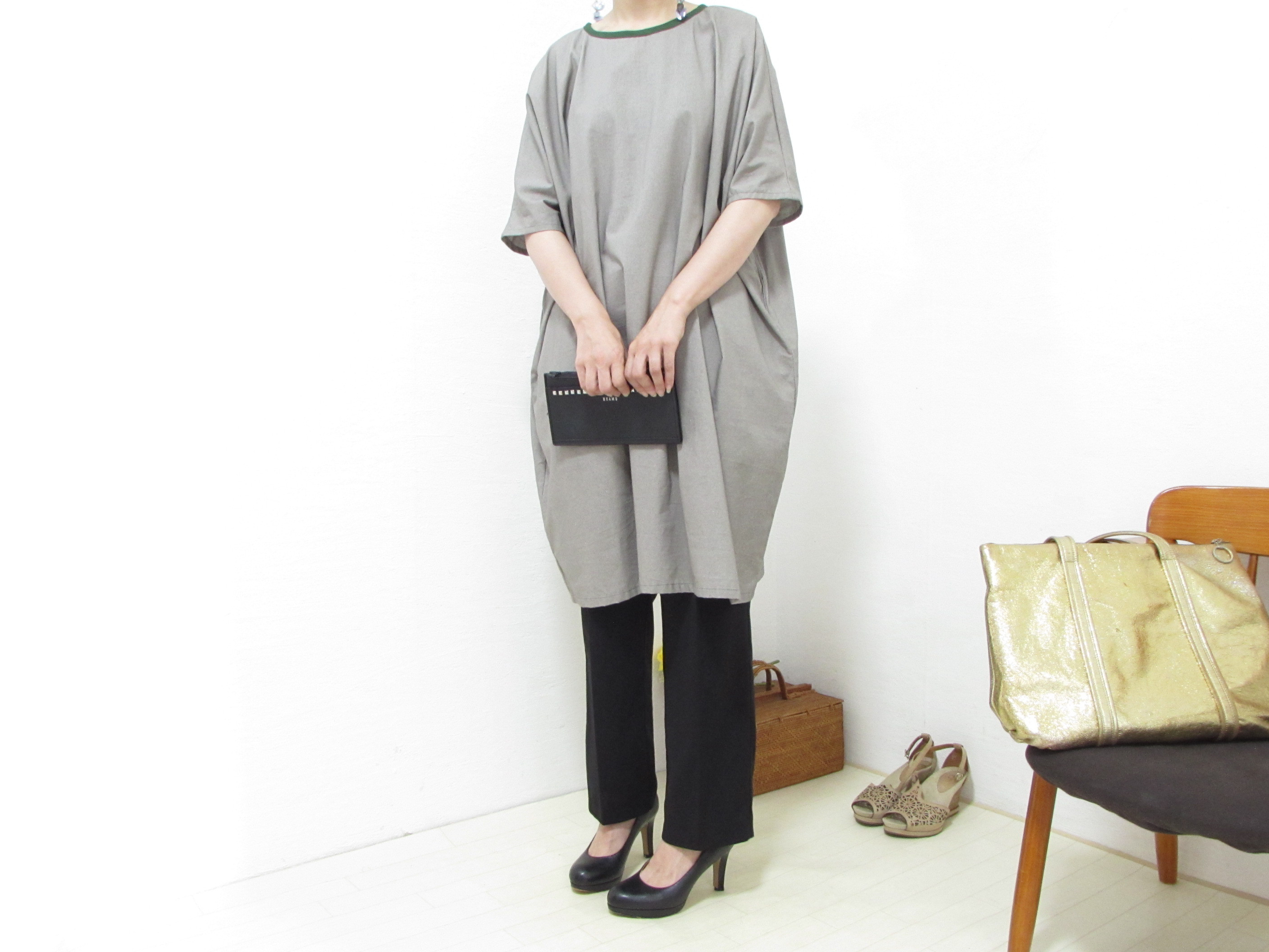 2893『静寂の森のハーモニー』シンプルバイカラーワンピース　コットンリネン