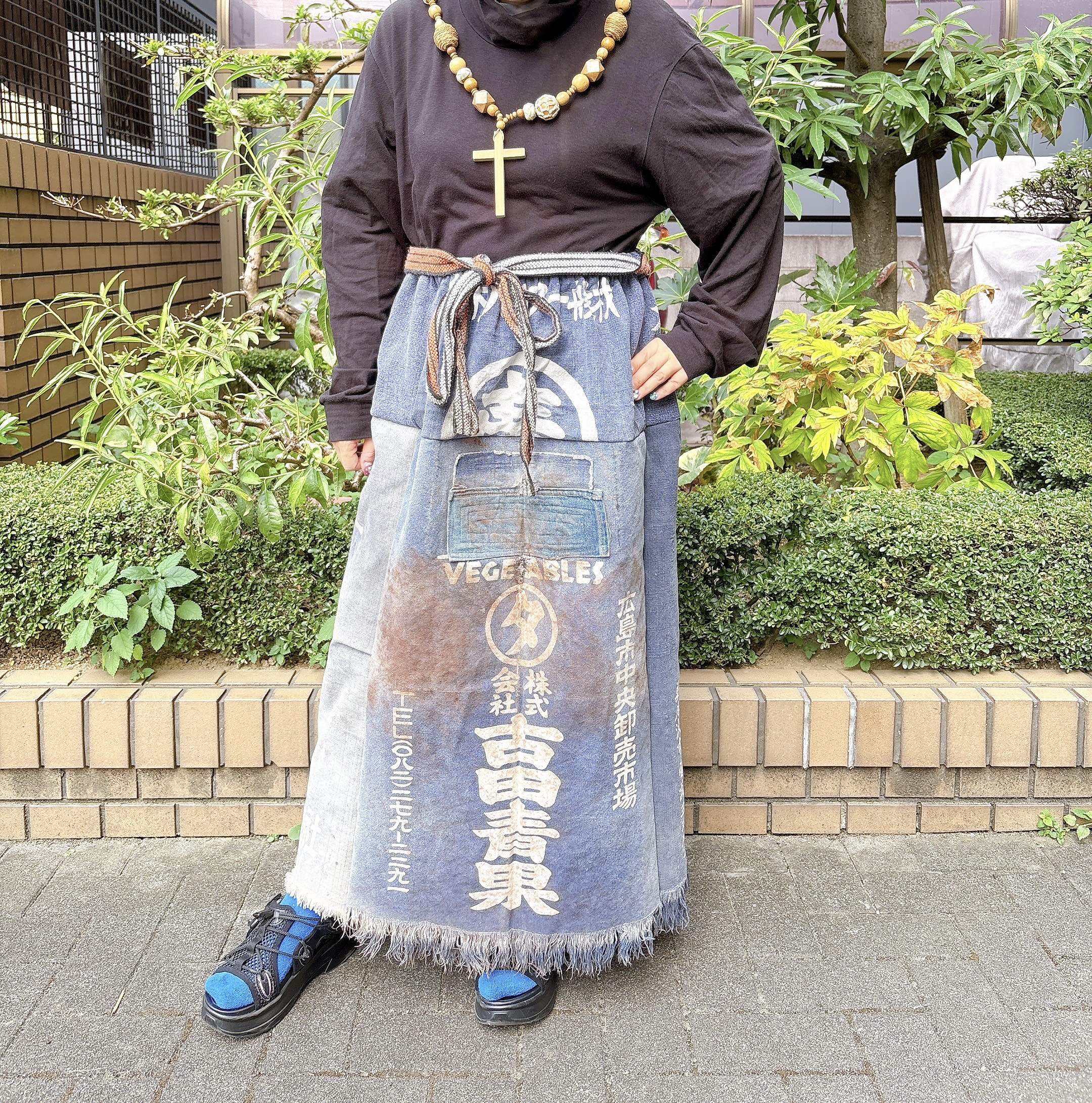 古着　ヴィンテージ　vintage スカート　ロングスカート　リメイク　リメイクスカート　酒屋　エプロン　個性派