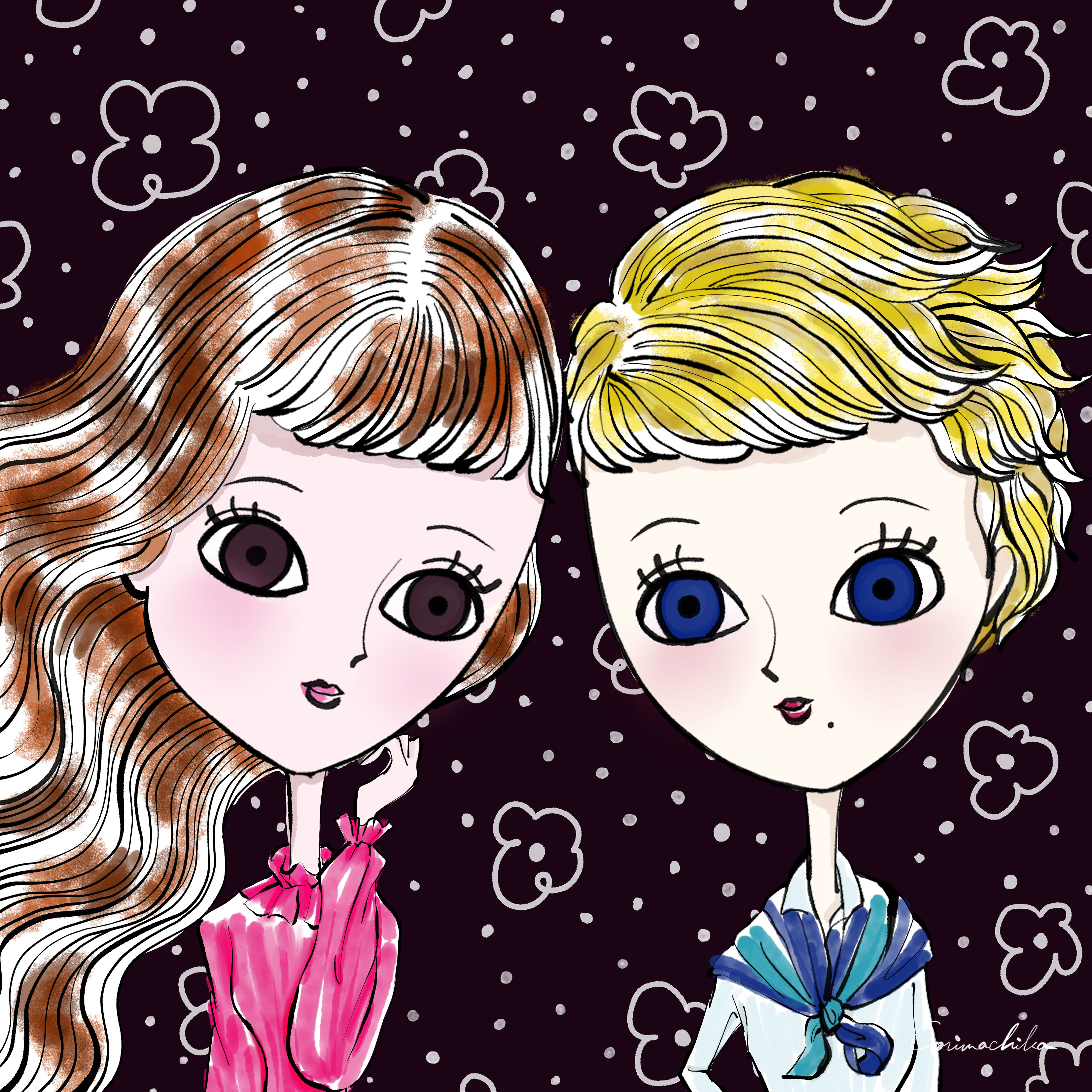 ないしょ話（額装イラスト 200×200サイズ）