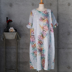 着物リメイク 辻が花のロングワンピ/ゆとりのM/大脇一心作/綿紬