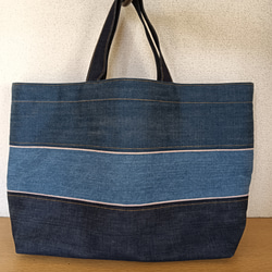 ㊸ トートバッグ ☆ リメイク 岡山デニム ヒッコリー ハンドバッグ