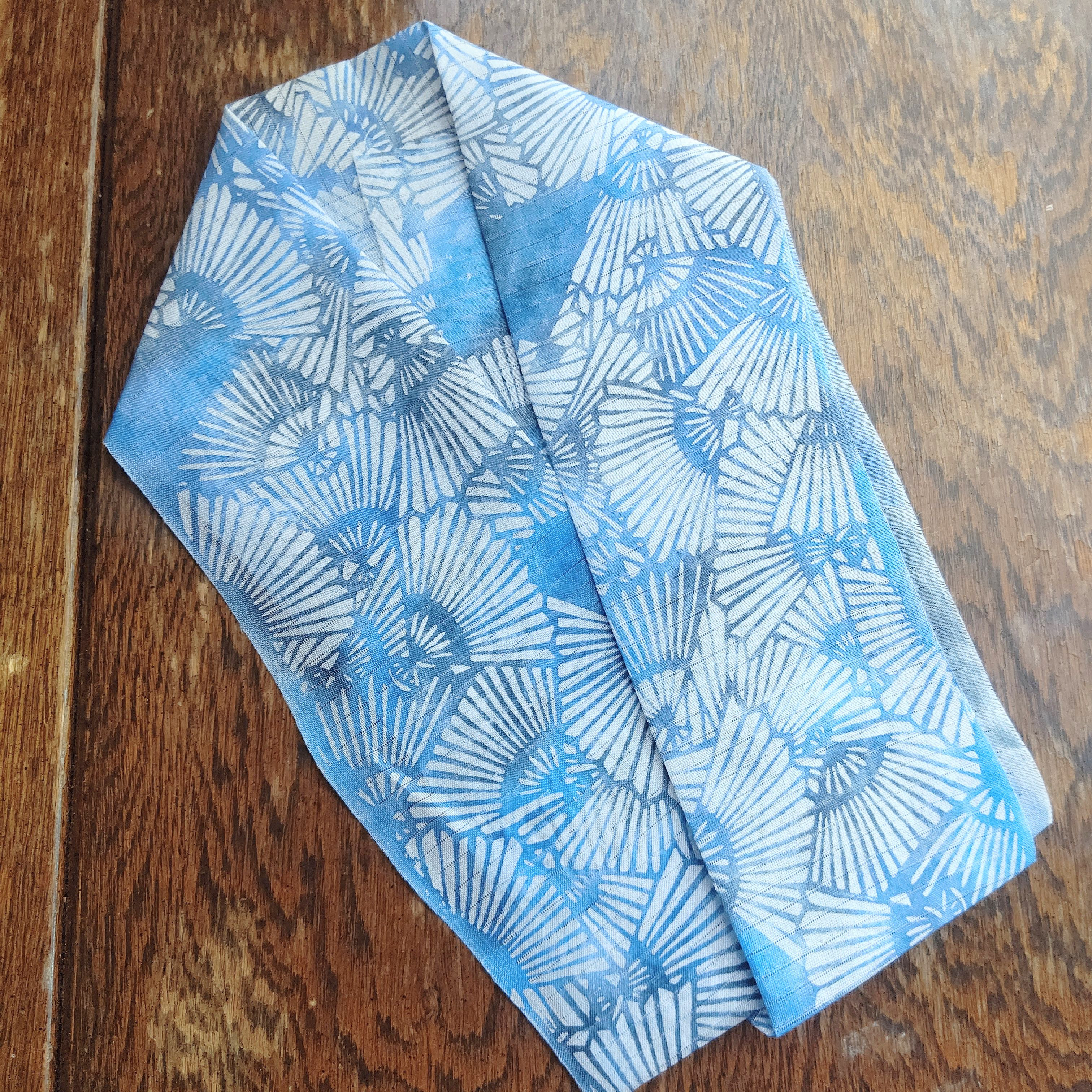 夏 絹絽 型染め半衿 扇面 ブルー系