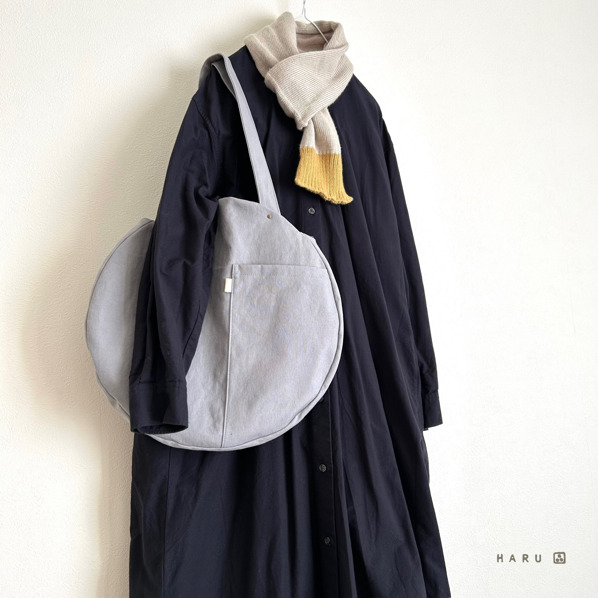 リバーシブル＊まんまるトートバッグ＊帆布＊ライトグレー×ブルーグレー