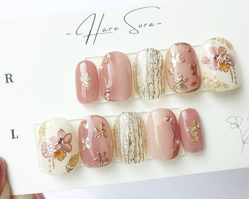 和装にお似合いのピンクフラワーネイルチップ/成人式/振袖/前撮り/結婚