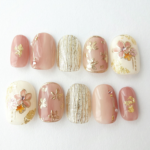 和装にお似合いのピンクフラワーネイルチップ/成人式/振袖/前撮り/結婚