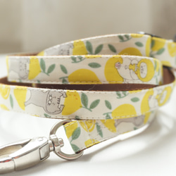 レモにゃん＊犬用リード（１５／２０ｍｍ幅）　オーダーメイド　子犬　小型犬　中型犬　レモン　にゃんこ　ニャンず　檸檬　猫 2枚目の画像