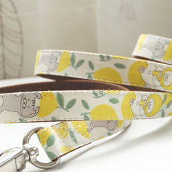レモにゃん＊犬用リード（１５／２０ｍｍ幅）　オーダーメイド　子犬　小型犬　中型犬　レモン　にゃんこ　ニャンず　檸檬　猫 3枚目の画像