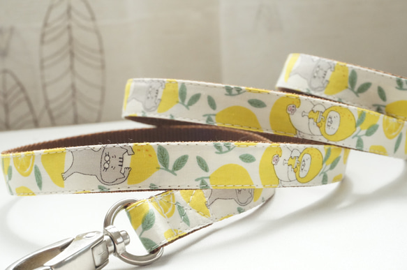 レモにゃん＊犬用リード（１５／２０ｍｍ幅）　オーダーメイド　子犬　小型犬　中型犬　レモン　にゃんこ　ニャンず　檸檬　猫 3枚目の画像