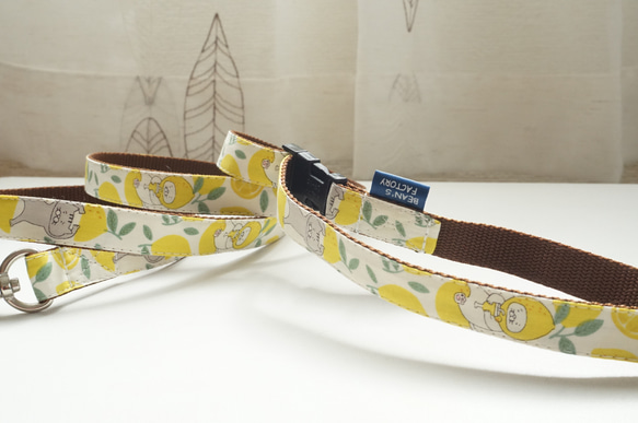 レモにゃん＊犬用リード（１５／２０ｍｍ幅）　オーダーメイド　子犬　小型犬　中型犬　レモン　にゃんこ　ニャンず　檸檬　猫 5枚目の画像