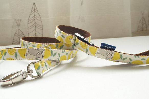 レモにゃん＊犬用リード（１５／２０ｍｍ幅）　オーダーメイド　子犬　小型犬　中型犬　レモン　にゃんこ　ニャンず　檸檬　猫 4枚目の画像
