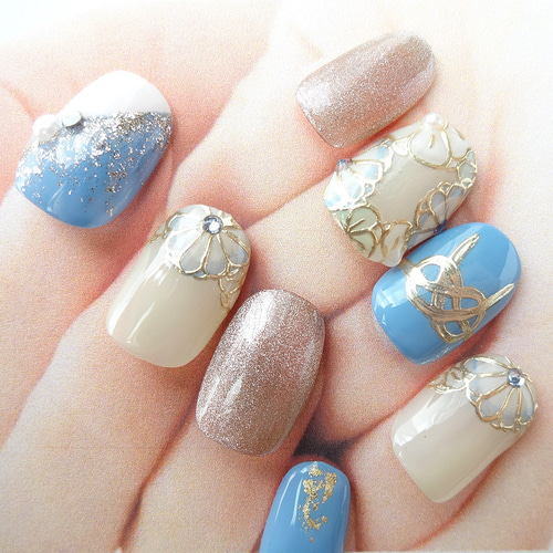 和装に似合う和柄ネイルチップ/成人式/振袖/結婚式/色打掛/前