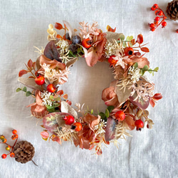 木の実と針葉樹の秋リース 〜森の実りのクリスマス〜 プリザーブド
