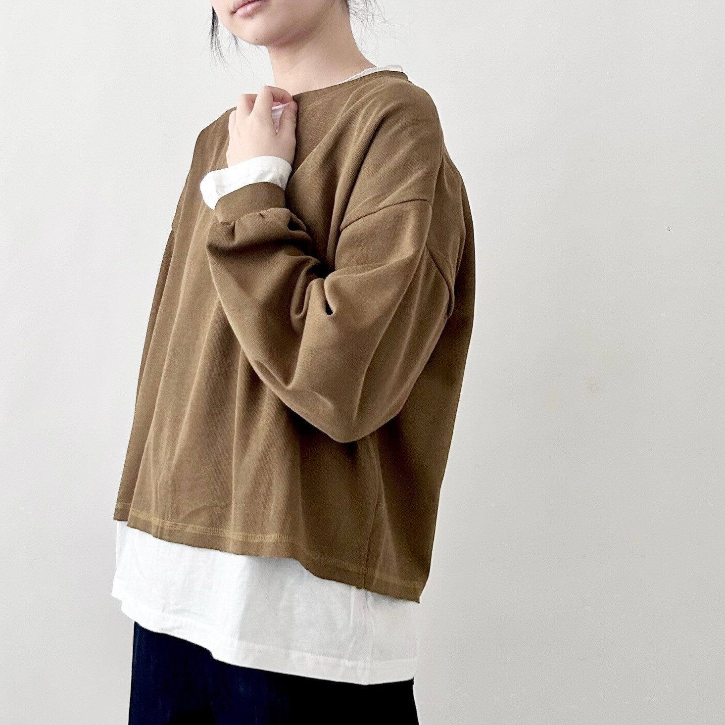 【秋の支度♡見せかけ重ね着♡長袖スウェット】３カラー│丸ネック│コットン│温もり│オリジナルデザイン│T-223SL