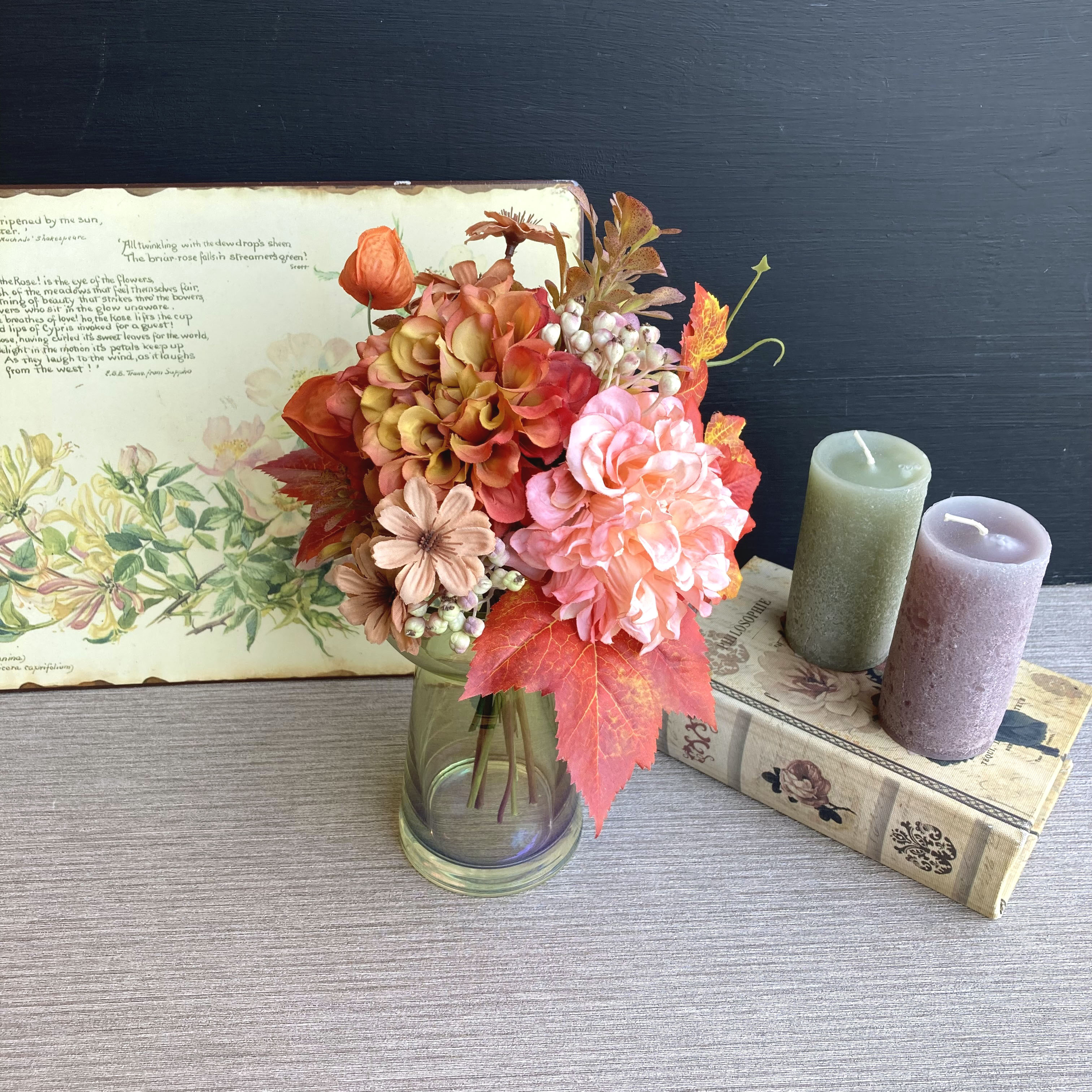 一点物【敬老の日・誕生日】ダリアとホウズキのアートフラワーブーケ（フラワーベース付）アーティフィシャルフラワー／フェイク 4,636円