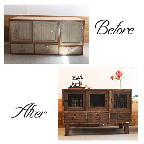 桐箪笥 ガラスキャビネット リメイク品 ローボード ローキャビネット