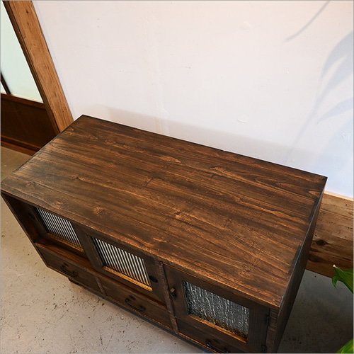 桐箪笥 ガラスキャビネット リメイク品 ローボード ローキャビネット