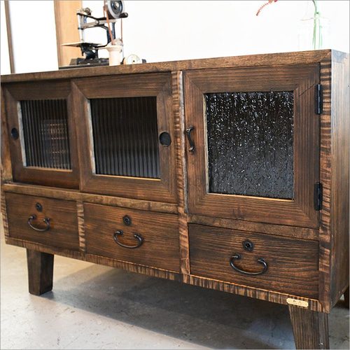 桐箪笥 ガラスキャビネット リメイク品 ローボード ローキャビネット