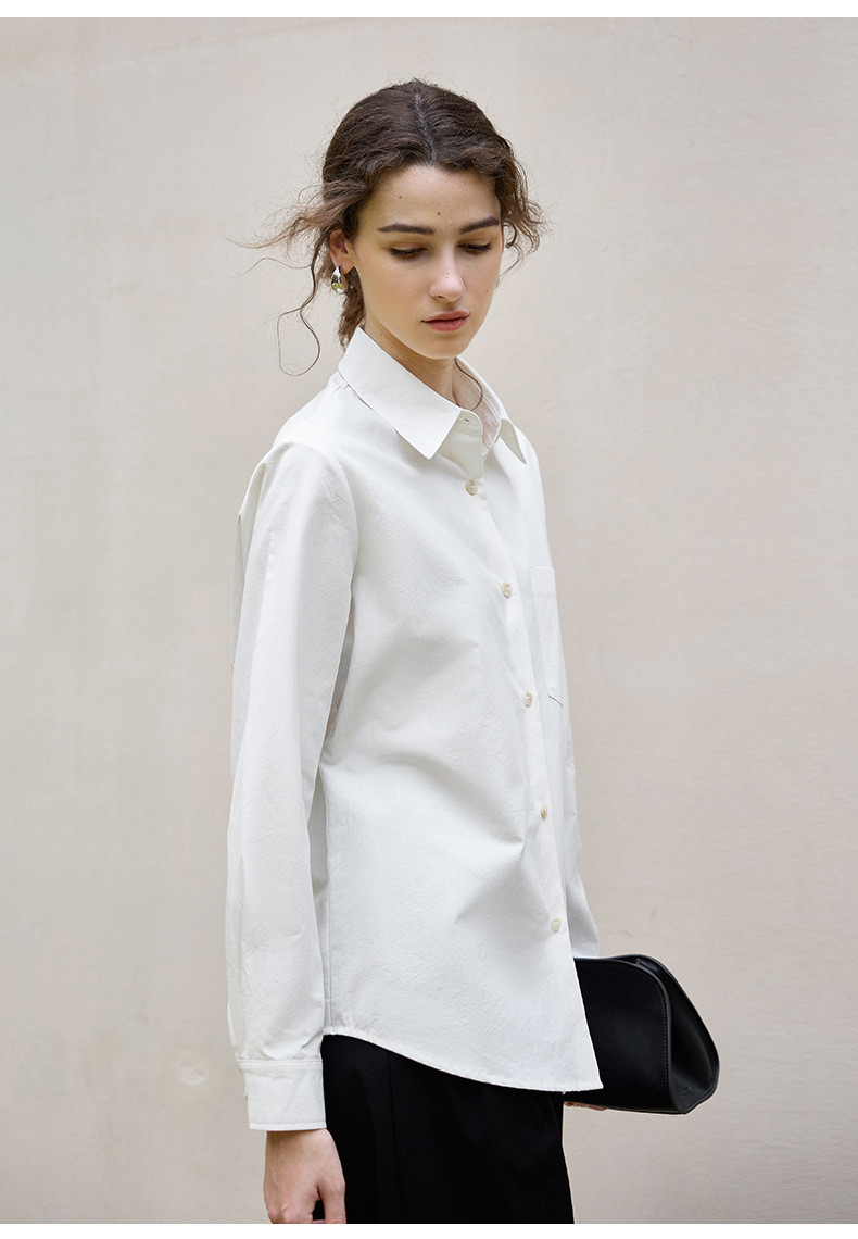 コットンリネン シャツ 手織り風 ホワイトブラウス 秋の新作 ベーシック ゆったりシルエット