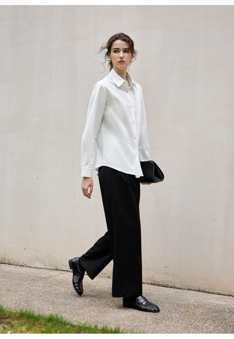 コットンリネン シャツ 手織り風 ホワイトブラウス 秋の新作 ベーシック ゆったりシルエット