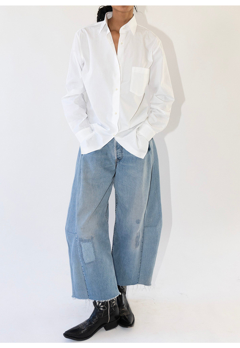 コットンリネン シャツ 手織り風 ホワイトブラウス 秋の新作 ベーシック ゆったりシルエット