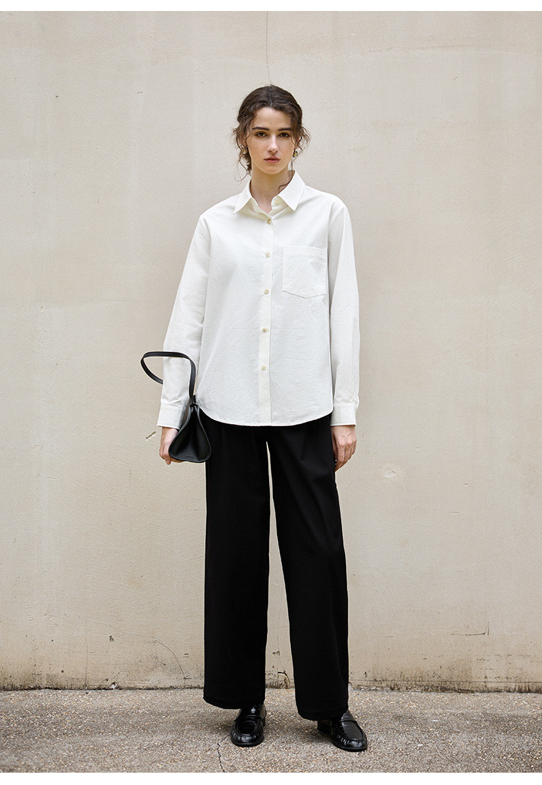 コットンリネン シャツ 手織り風 ホワイトブラウス 秋の新作 ベーシック ゆったりシルエット
