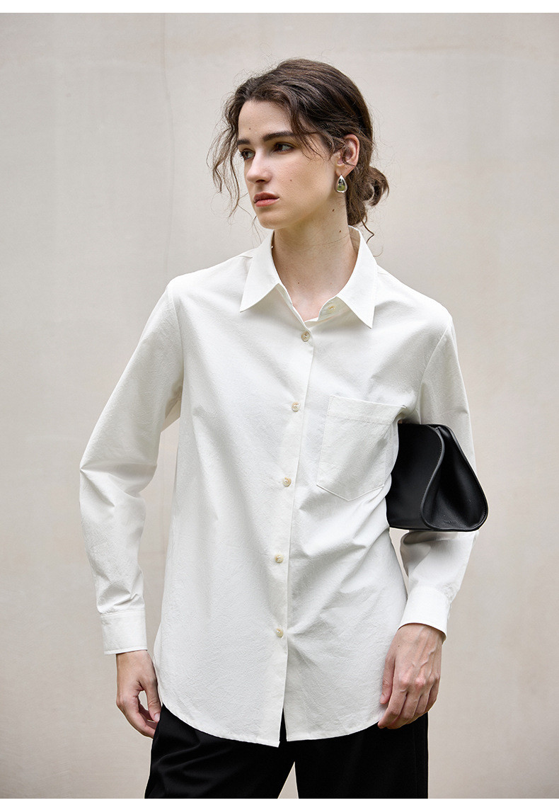 コットンリネン シャツ 手織り風 ホワイトブラウス 秋の新作 ベーシック ゆったりシルエット
