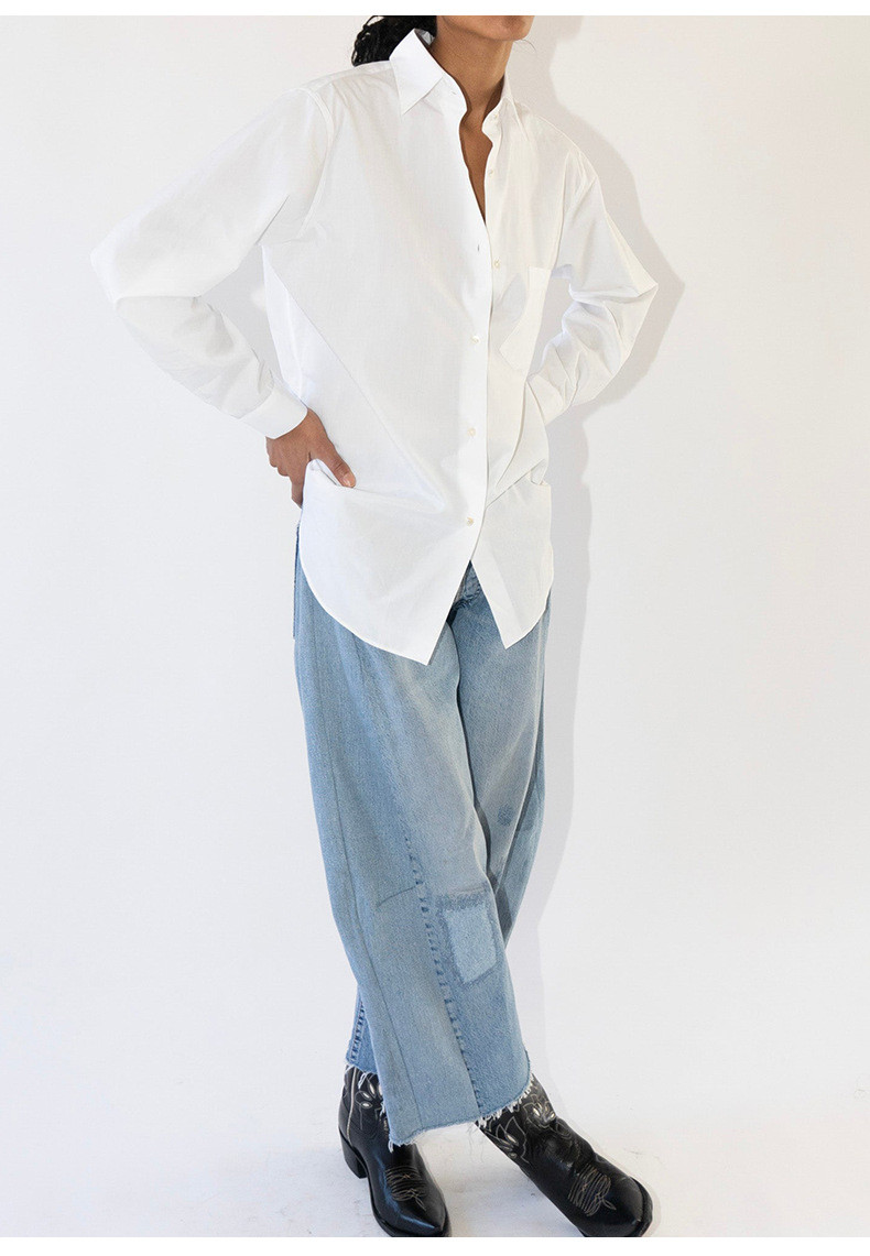 コットンリネン シャツ 手織り風 ホワイトブラウス 秋の新作 ベーシック ゆったりシルエット