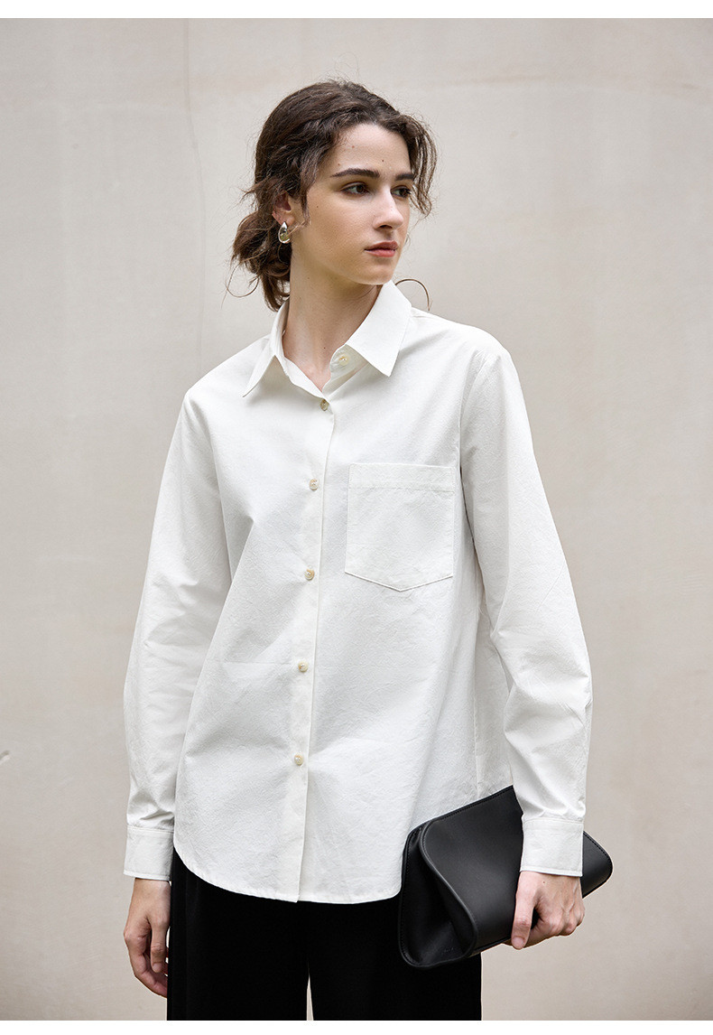 コットンリネン シャツ 手織り風 ホワイトブラウス 秋の新作 ベーシック ゆったりシルエット