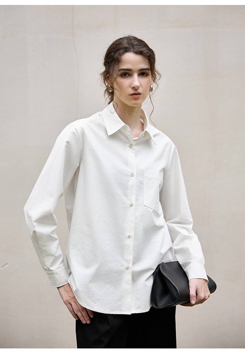 コットンリネン シャツ 手織り風 ホワイトブラウス 秋の新作 ベーシック ゆったりシルエット