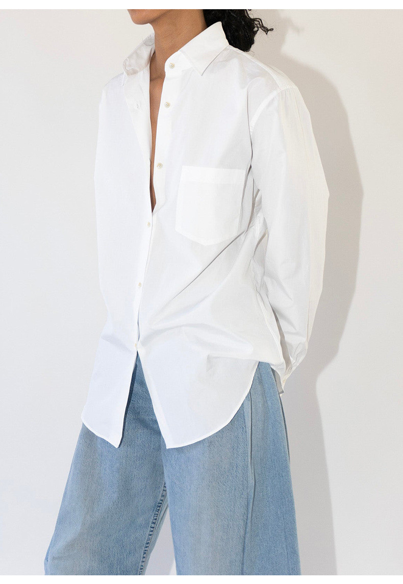 コットンリネン シャツ 手織り風 ホワイトブラウス 秋の新作 ベーシック ゆったりシルエット