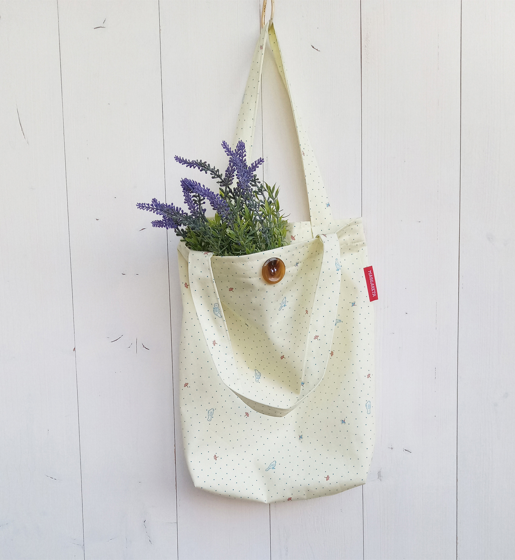 トートバッグ(オリジナルテキスタイル)   「空の鳥は小さくても～イエロー」