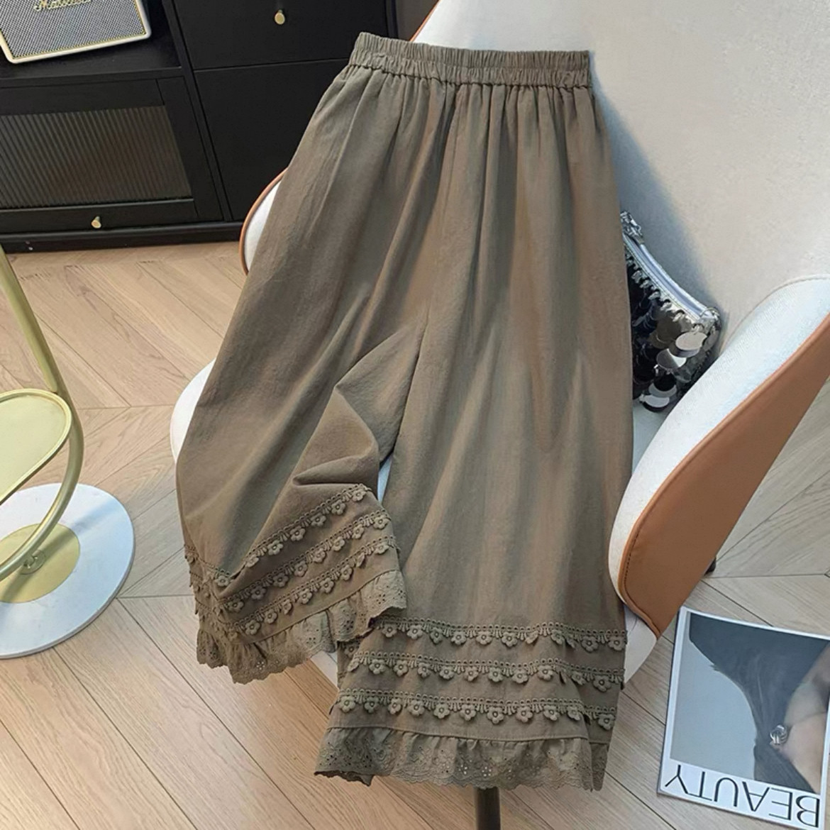 ロングパンツ、綿麻パンツ、ワイドパンツ、秋、大人カジュアル