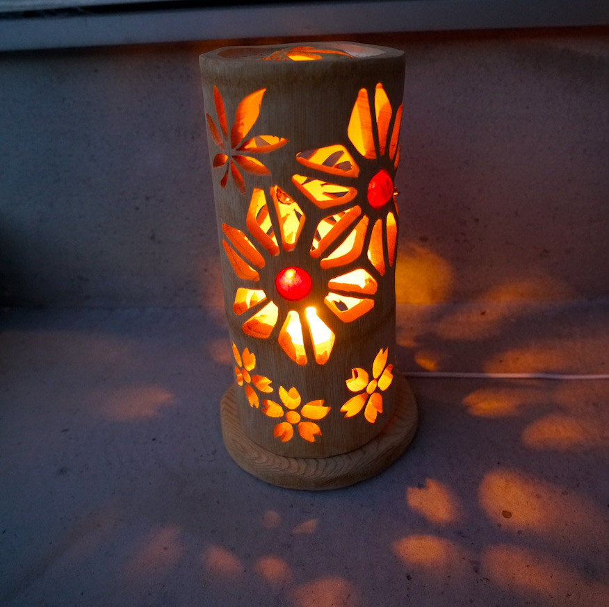 ◆全面彫◆竹灯り・竹あかり・竹灯籠　 ～～ 癒しの灯り ★彩春秋ビー玉★～～