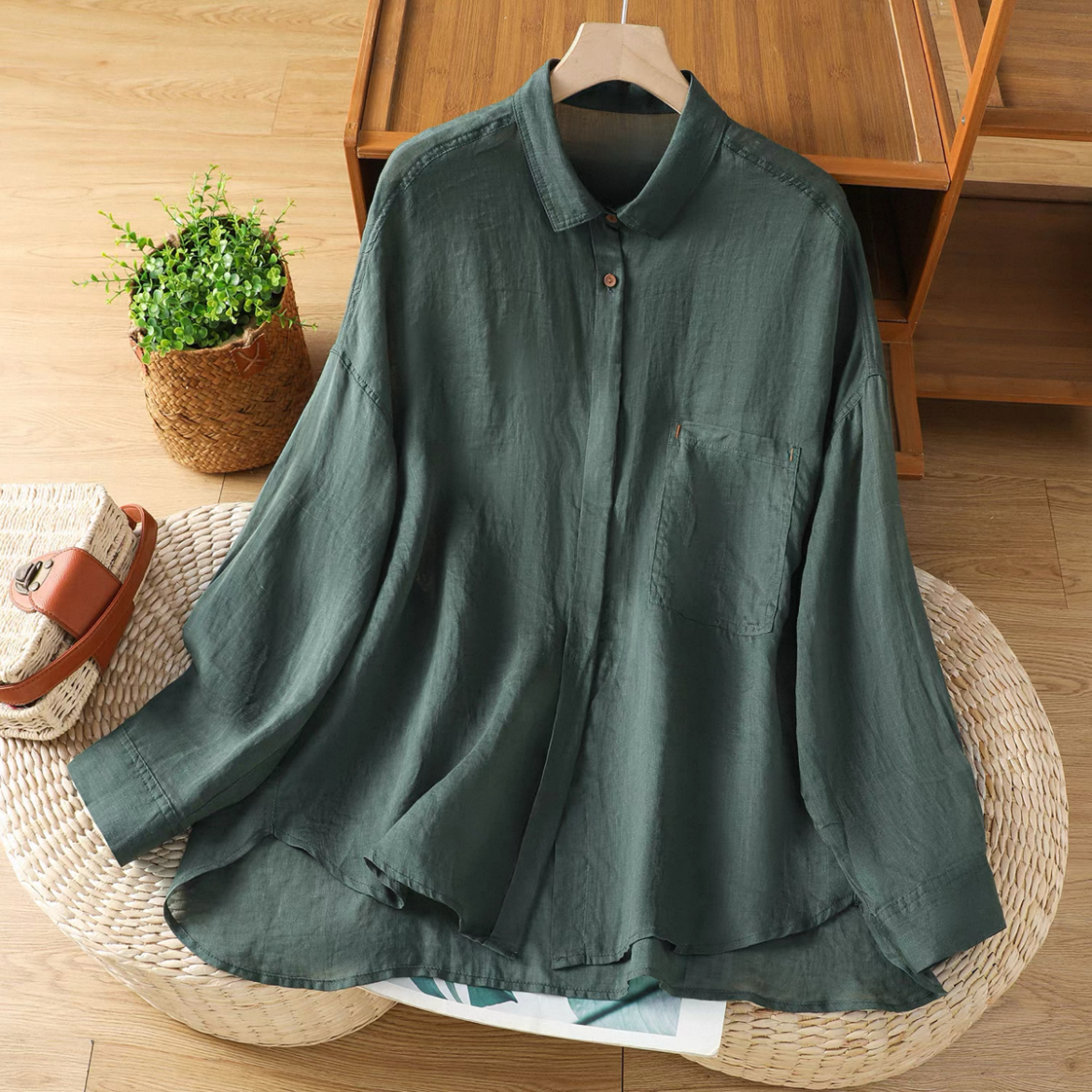 無地トップス、秋のトップス、秋のシャツ、綿麻シャツ、綿麻トップス、長袖トップス、大人カジュアル