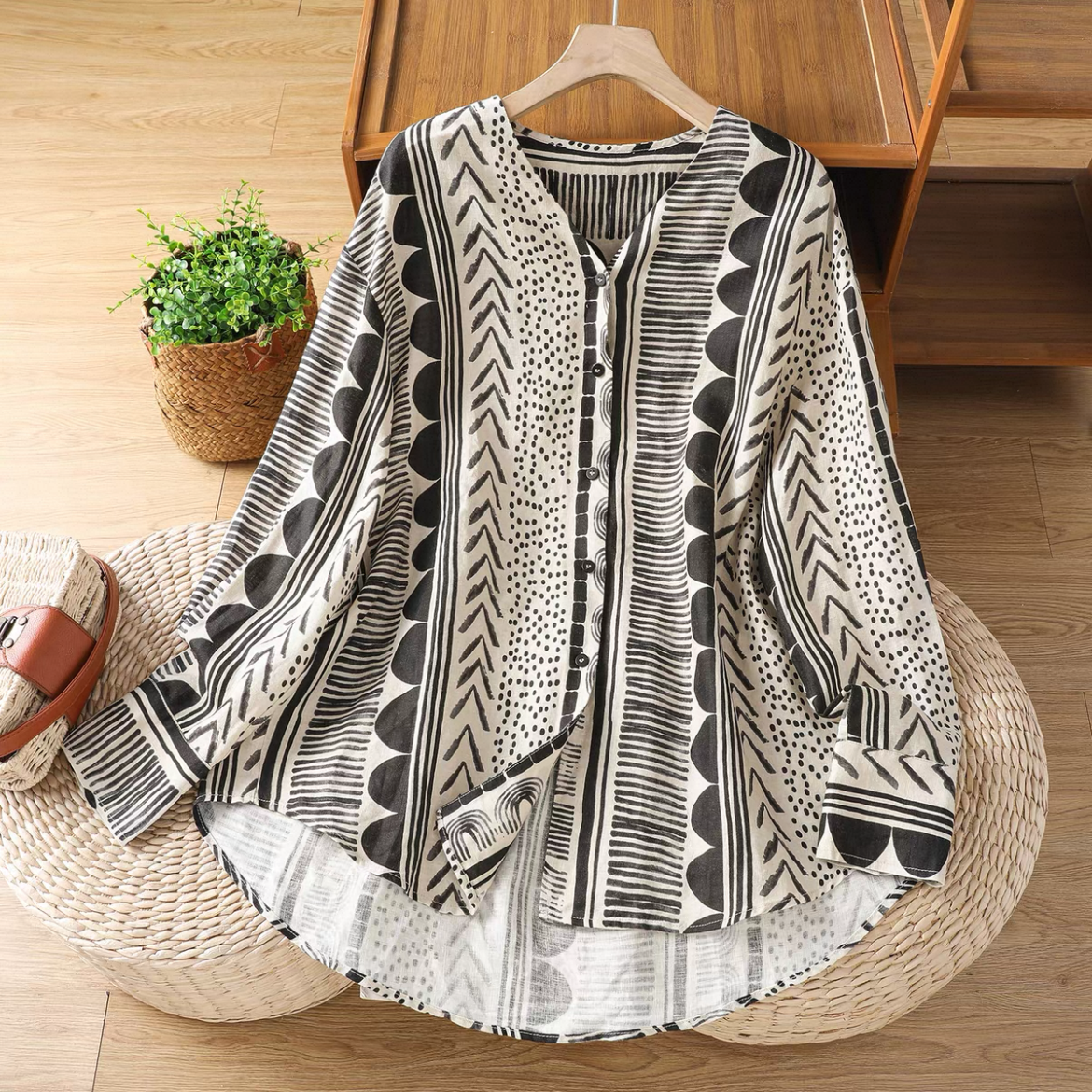 花柄トップス、秋のトップス、秋のシャツ、綿麻シャツ、綿麻トップス、長袖、大人カジュアルシャツ