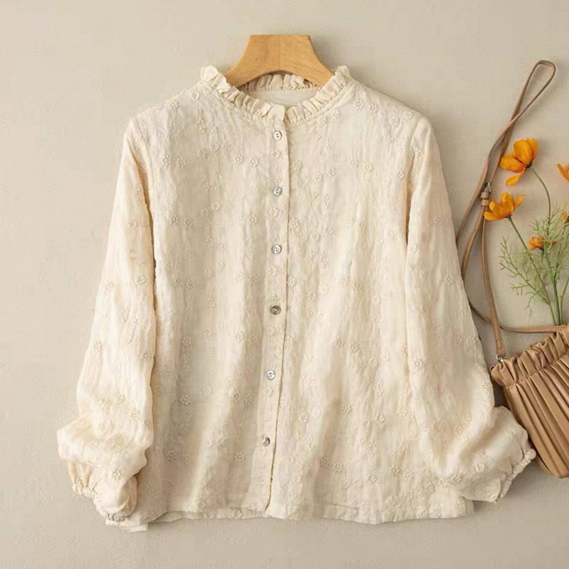 秋のトップス、秋のシャツ、綿麻シャツ、綿麻トップス、大人カジュアルシャツ、ストライプシャツ、ストライプトップス