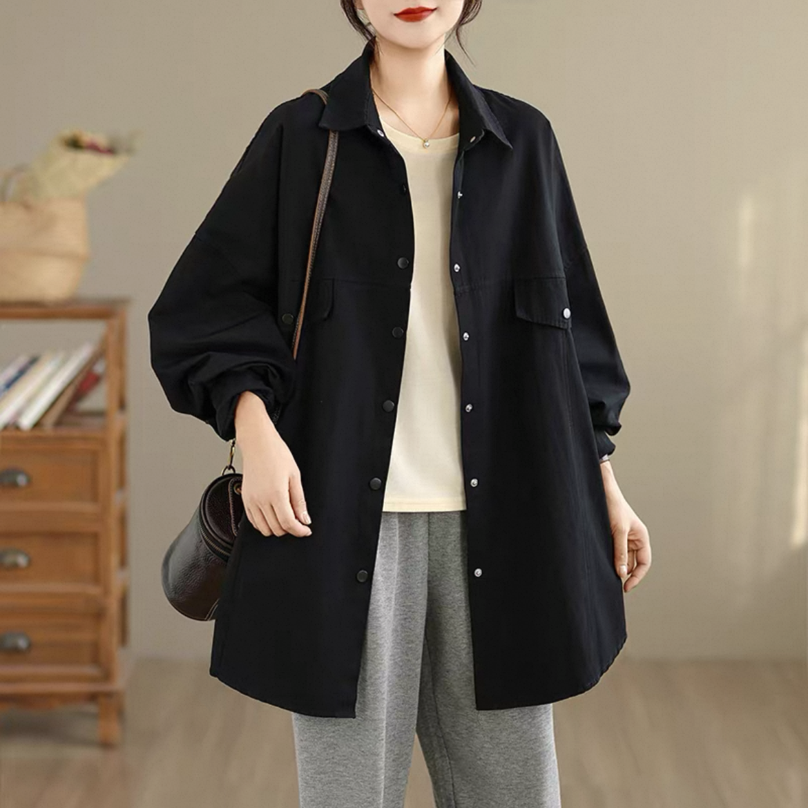 無地コート、無地トップス、秋のトップス、秋のシャツ、綿麻シャツ、綿麻トップス、長袖トップス、大人カジュアル