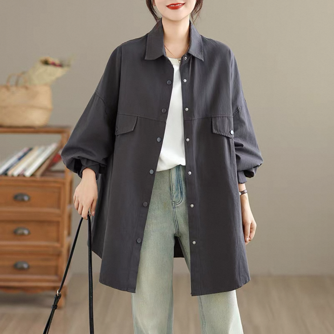 無地コート、無地トップス、秋のトップス、秋のシャツ、綿麻シャツ、綿麻トップス、長袖トップス、大人カジュアル
