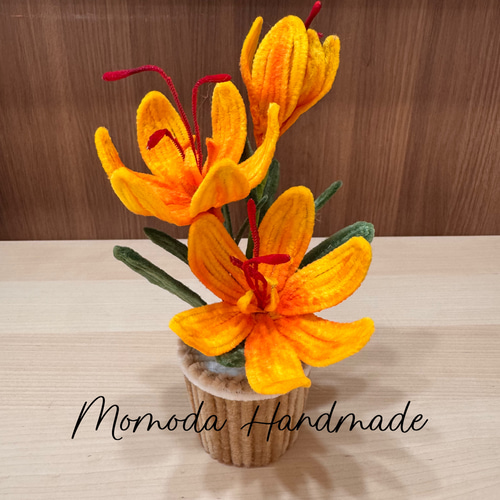 モールフラワー クロッカスの鉢植え 青紫 黄色 白色 ハンドメイド 盆栽