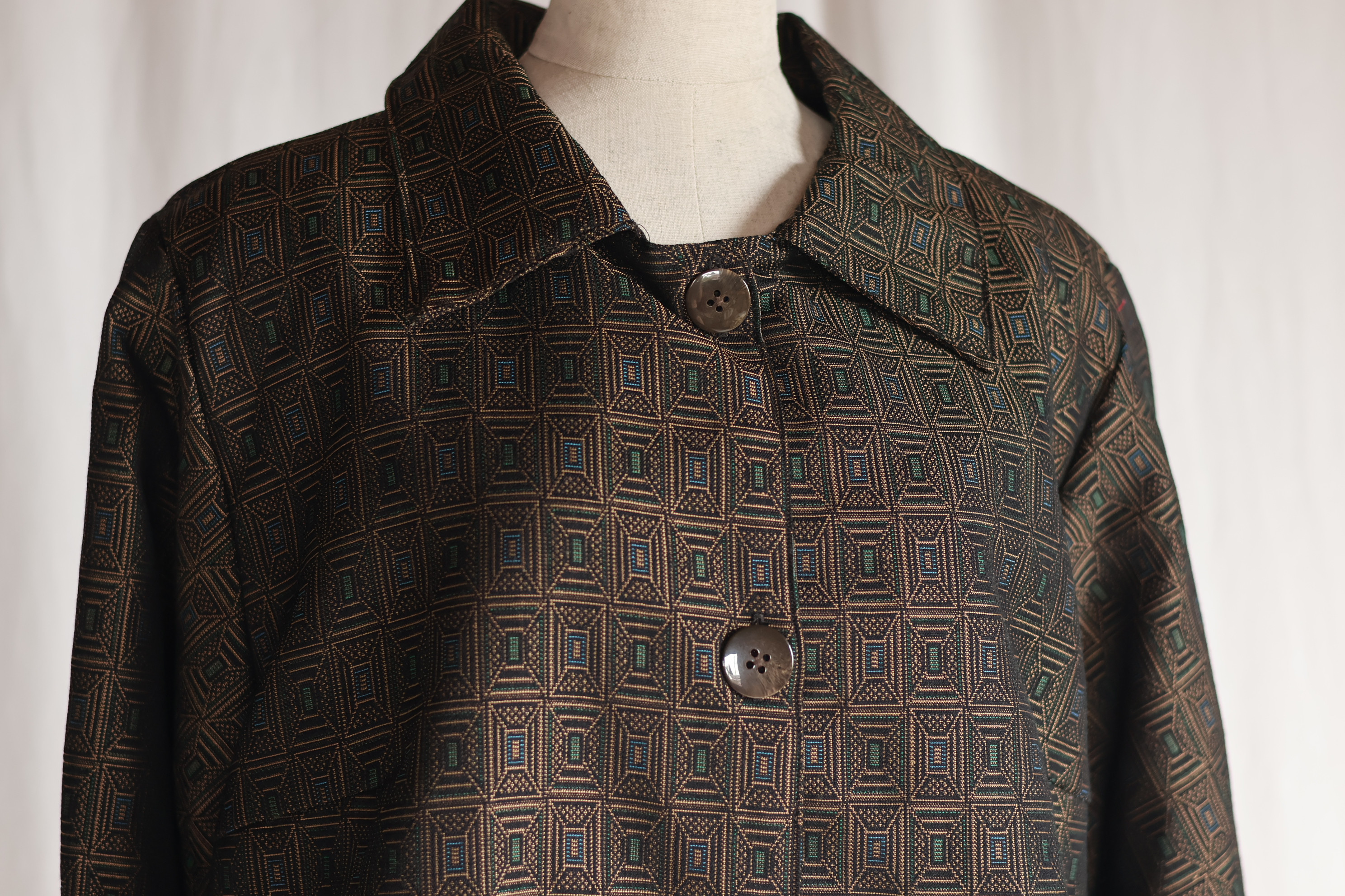 着物コート生地で作った裏付きステンカラーコート