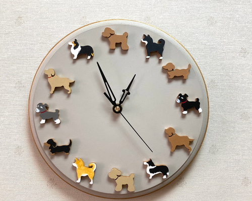 3匹の犬種が選べる特別デザイン｜オーダーメイド木製掛け時計 3匹の犬種が選べる特別デザイン｜オーダーメイド木製掛け時計