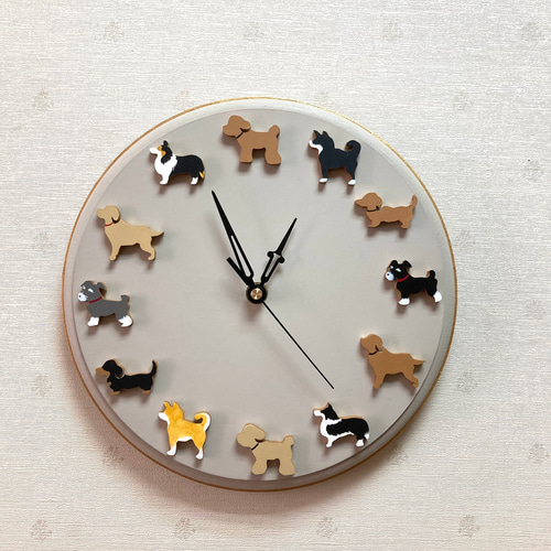 4匹の犬種が選べる特別デザイン｜オーダーメイド木製掛け時計 4匹の犬種が選べる特別デザイン｜オーダーメイド木製掛け時計
